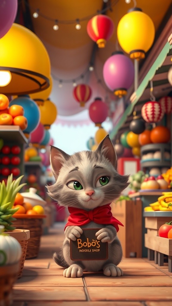 Cat Making Noodles for Sale in Market