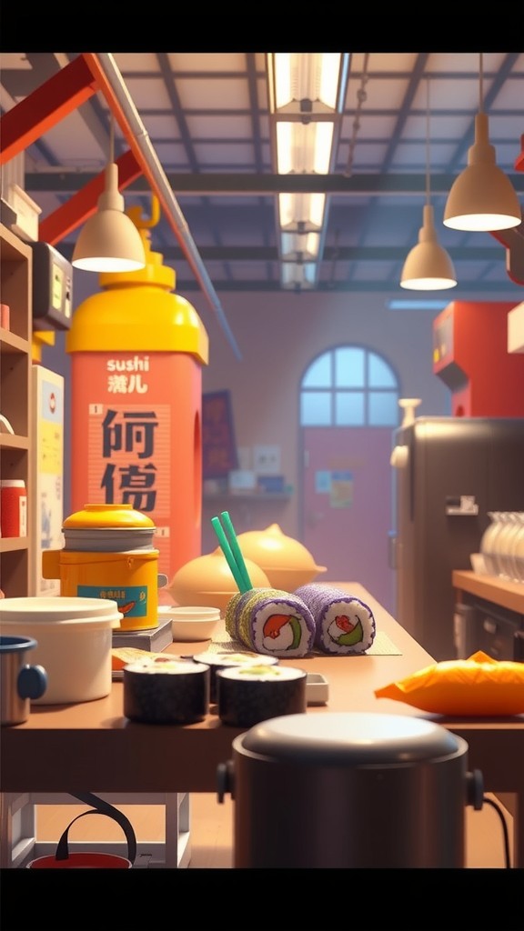 Miniature Sushi Roll Assembly Line
