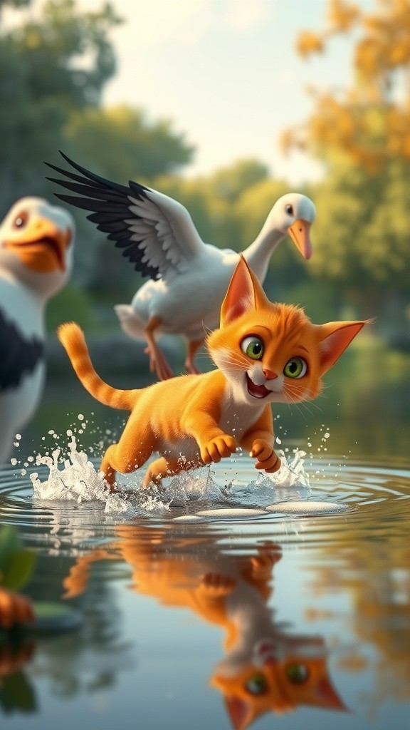 Kucing vs Angsa: Drama di Danau!