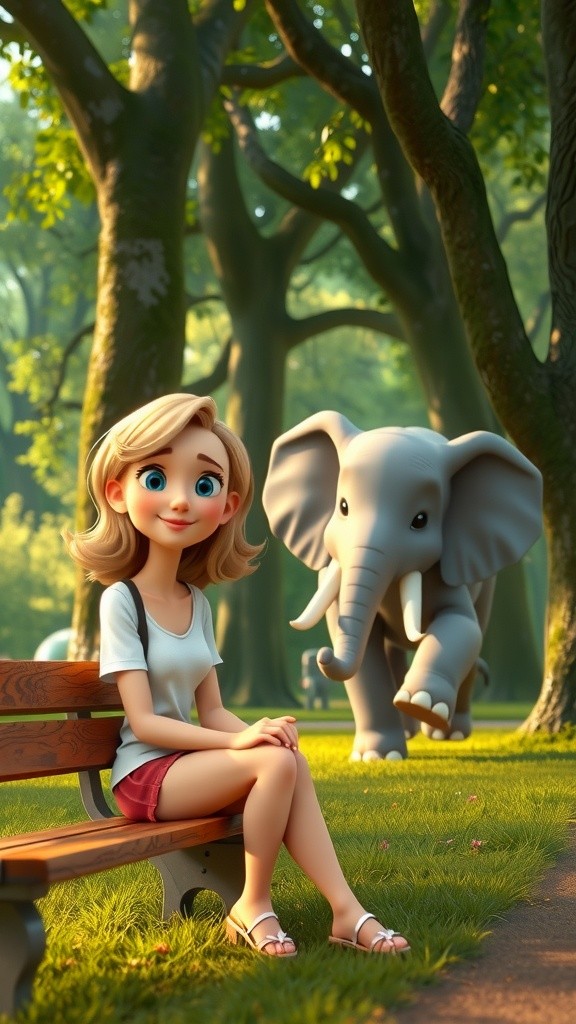 Playtime Adventures: A Child and an Elephant in the Park