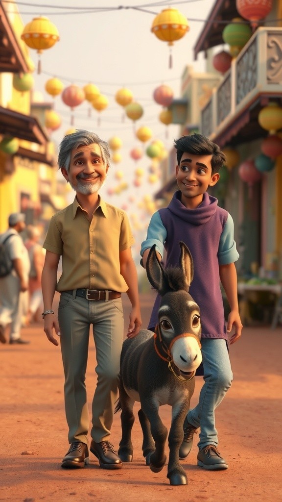 A Father, Son, and Their Donkey