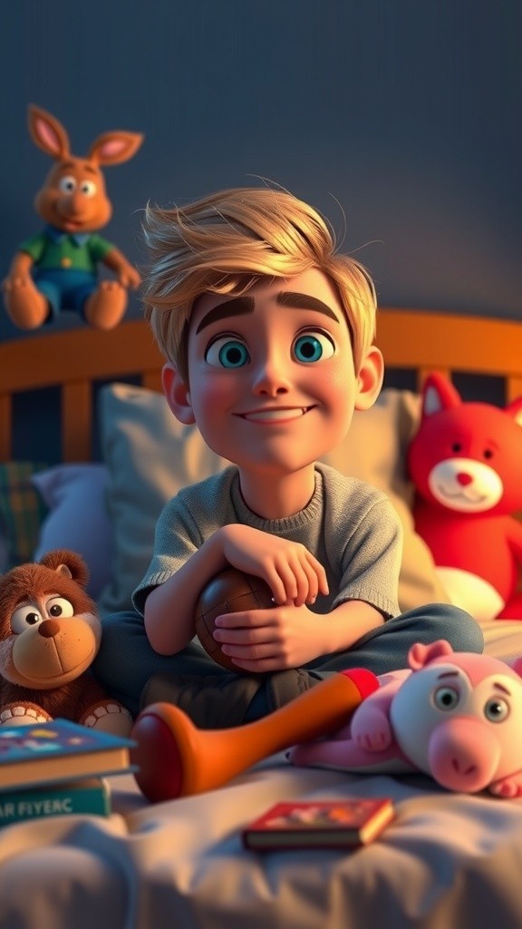 Boy Playing Game on Bed