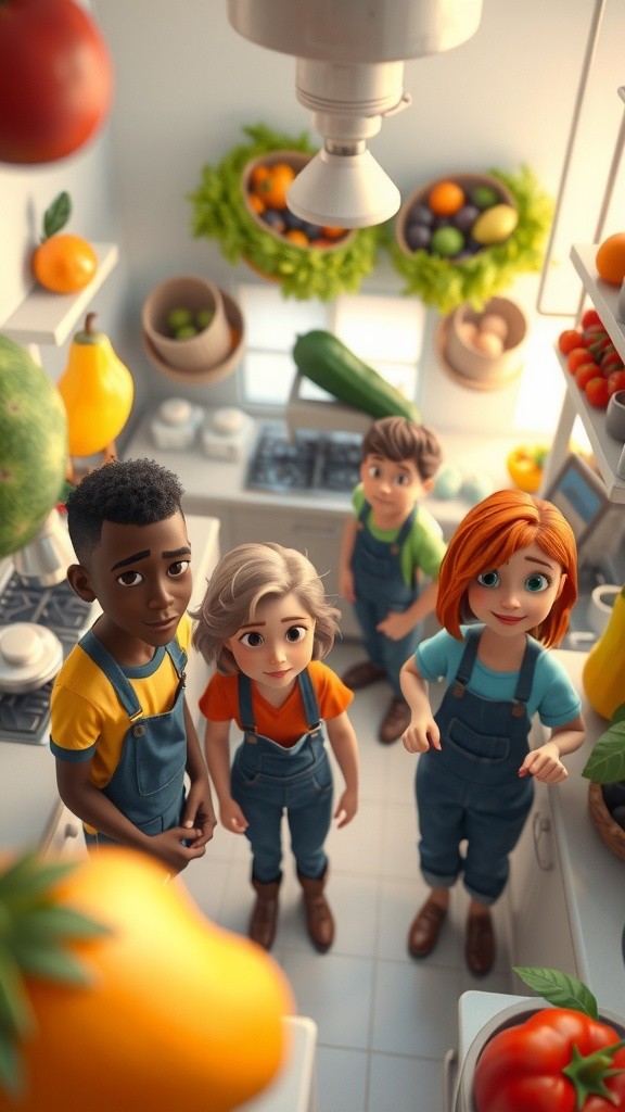 Miniature Workers in a Hyperrealistic Fruit Construction Zone