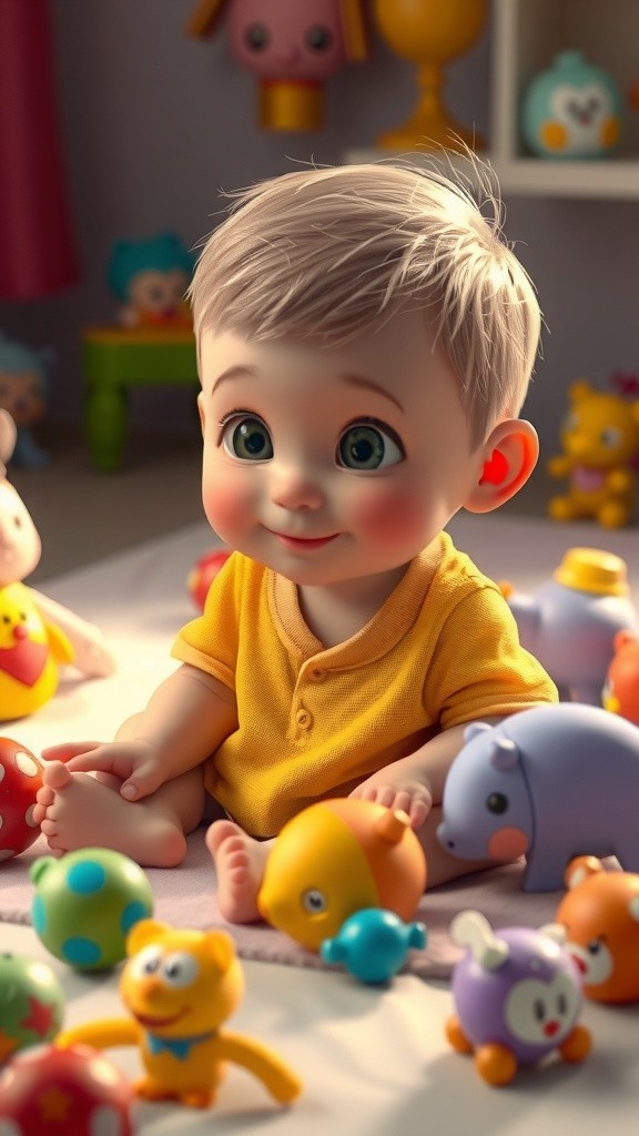 Baby Boy and His Feline Friends