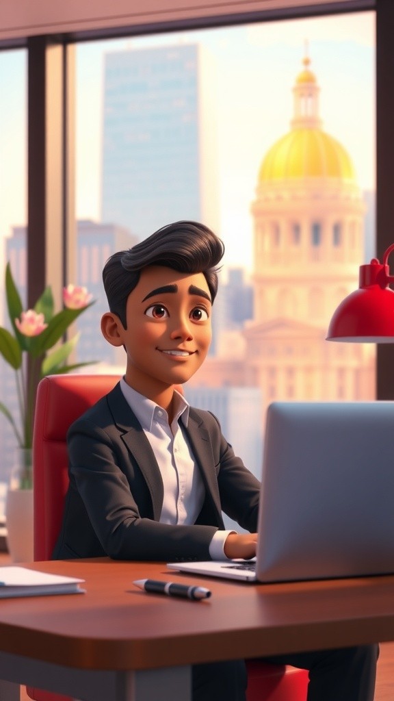 Professional CEO Animation: Confident Presentation in Modern Office