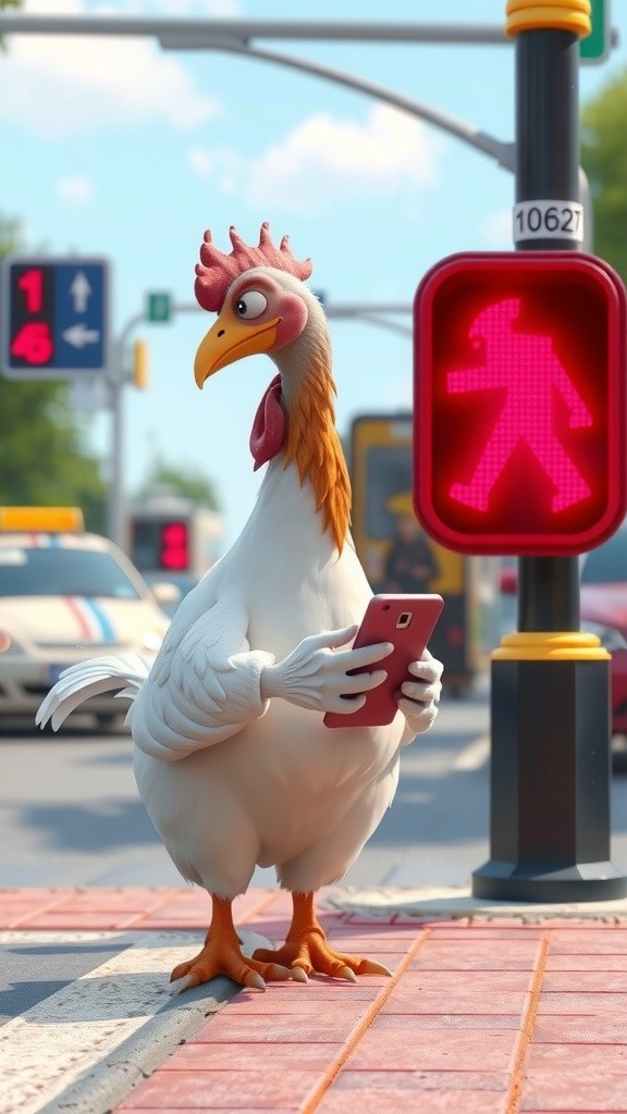 Ayam Menunggu Ojek di Lampu Merah