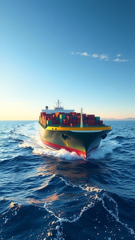 Big Container on Ship in the Pacific Ocean