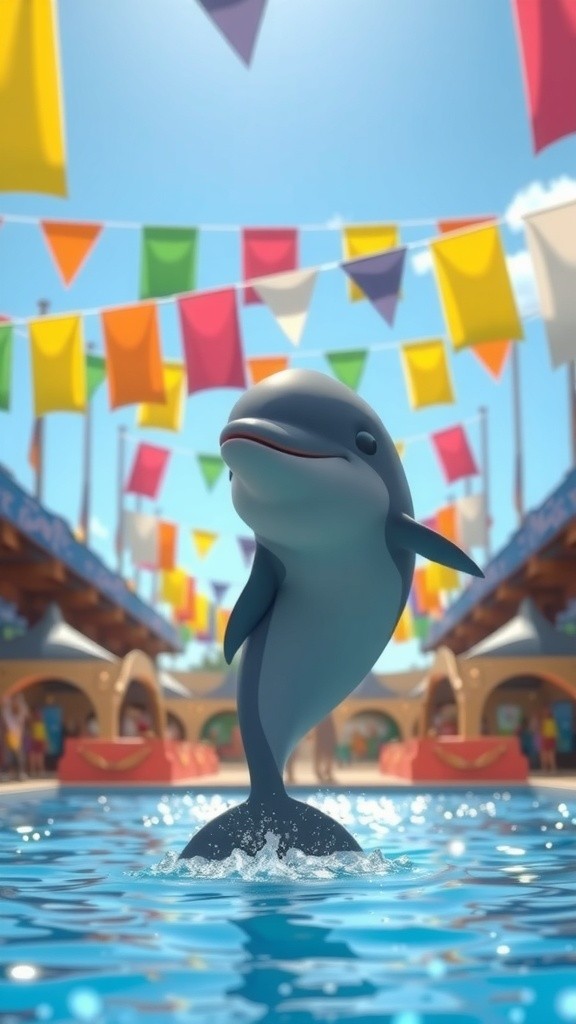 Girl and Dolphin Pool Stunt Show