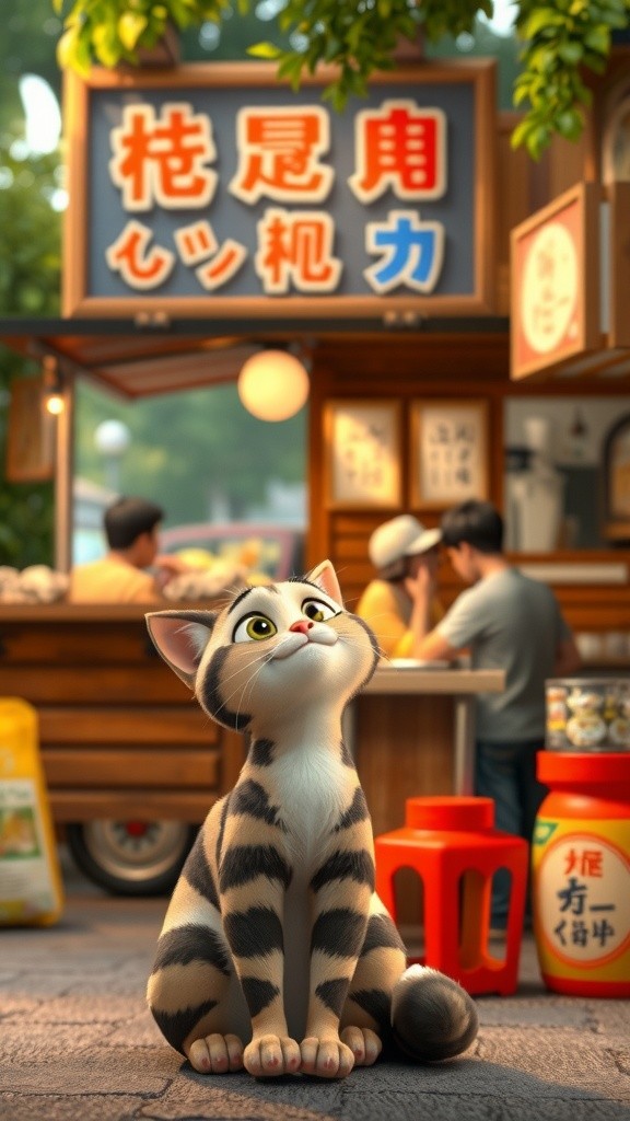 Kucing Lucu Traktir Tahu Isi di Warung Gorengan
