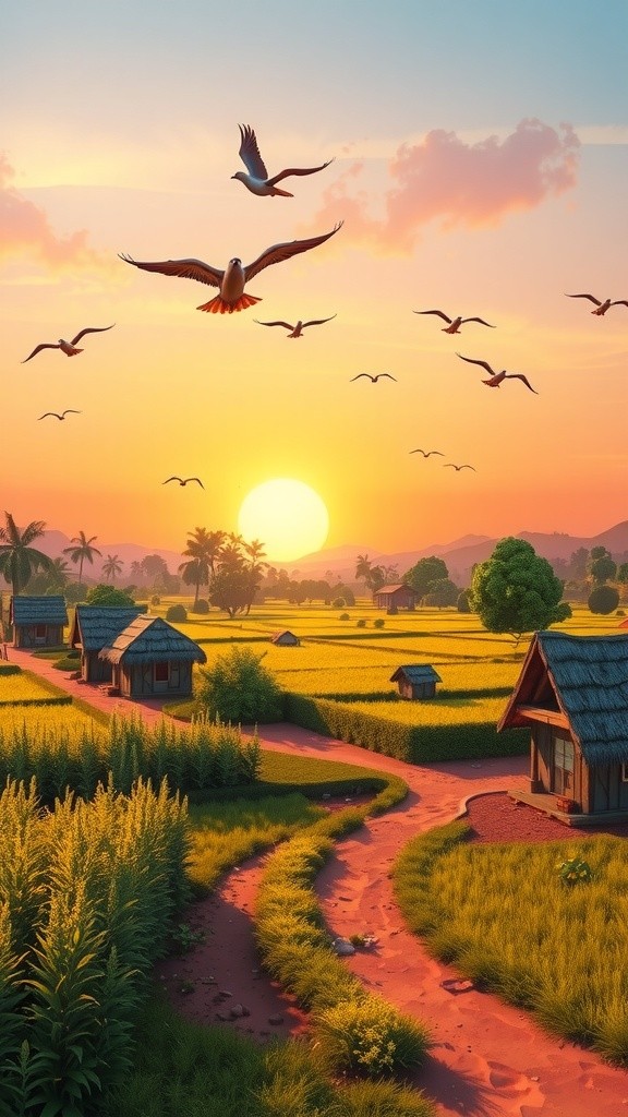 Tranquil Morning in a 3D Indian Village