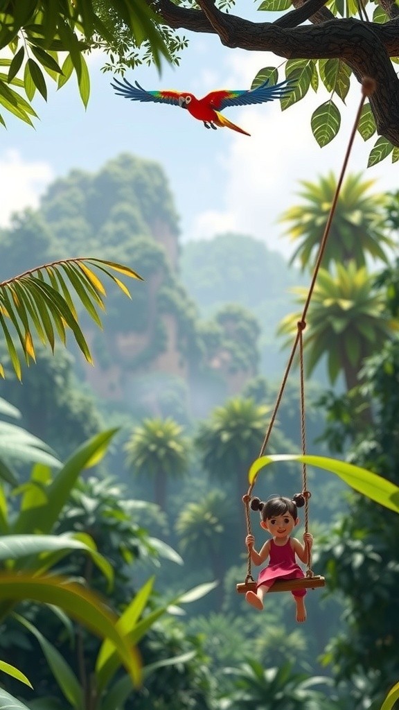 Aventures d'une fille avec les animaux de la jungle