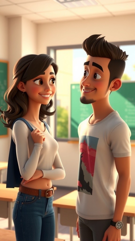 شرح زمن المضارع البسيط بين طالب وطالبة ومعلمة
