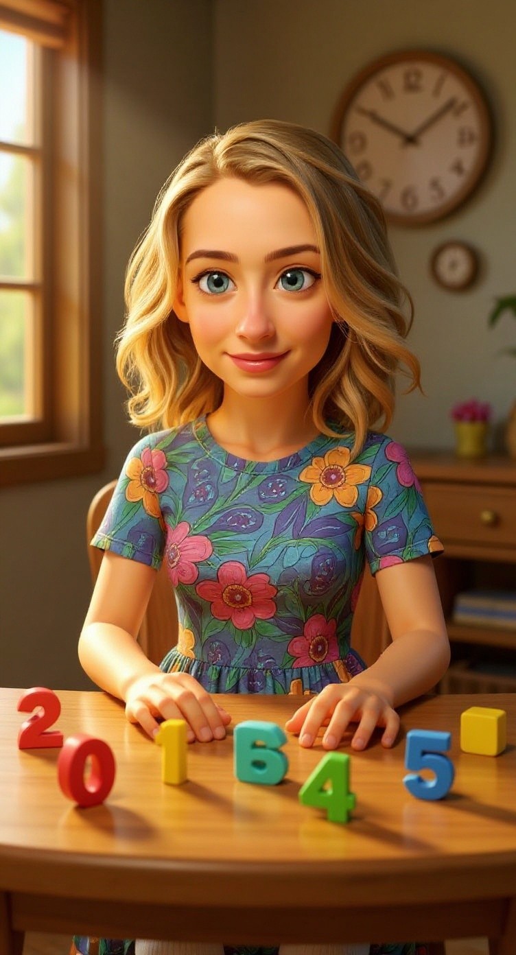 A Little Girl Learning Numbers