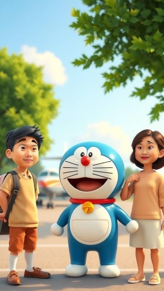 Doraemon, Nobita, and Shizuka Explore India by Airplane