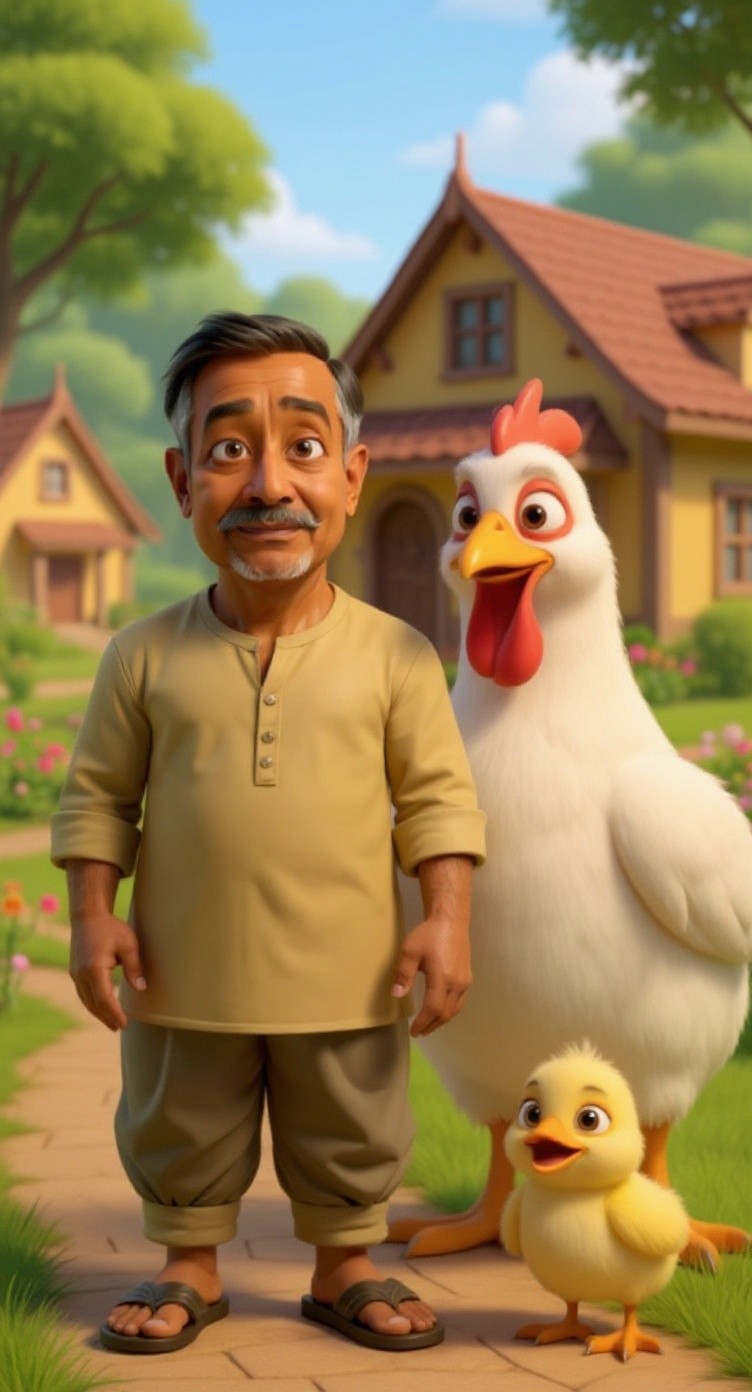 কৃষক ও বিশাল মুরগির রঙিন গল্প