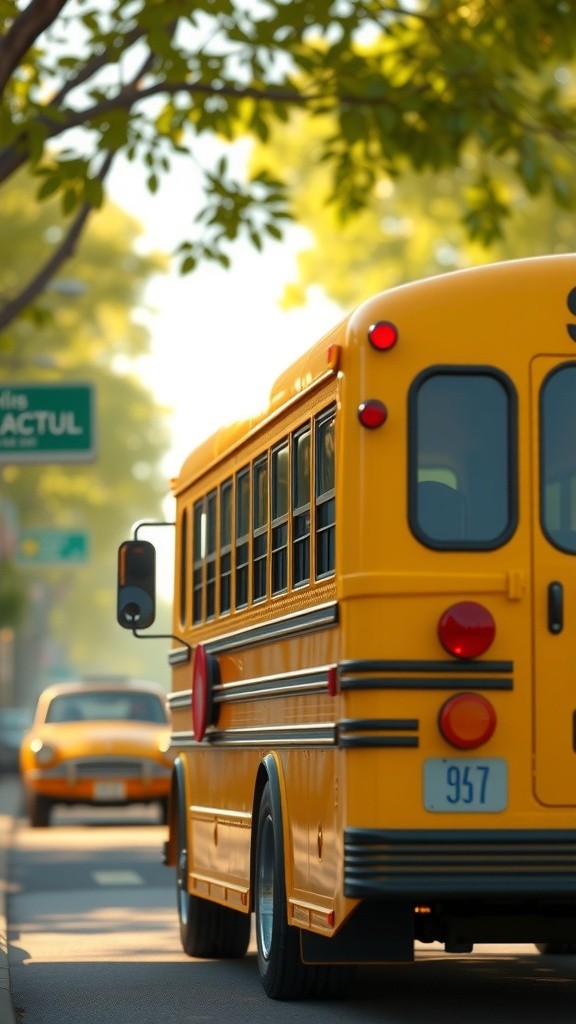 Girl Hugs Mom After School Bus Drop-Off