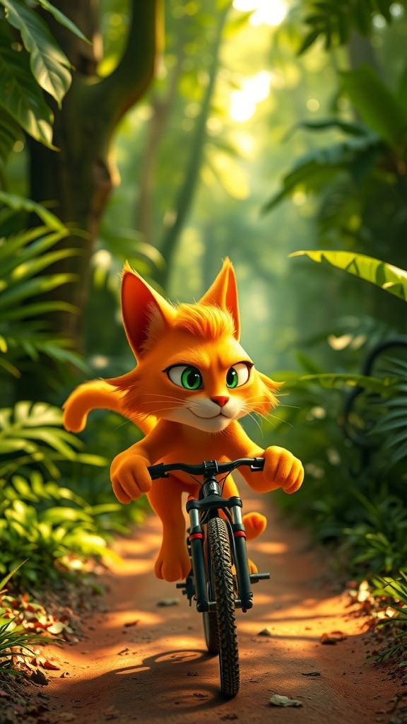 Jungle Bicycle Race: Orange Cat Takes the Win!