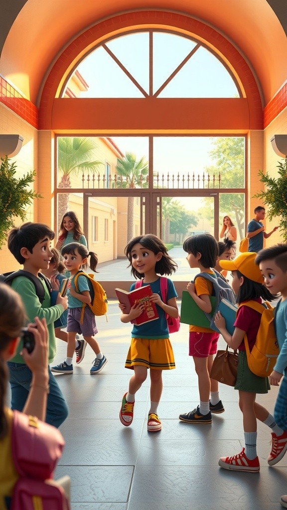 Happy Children Return to School with Their Instructors