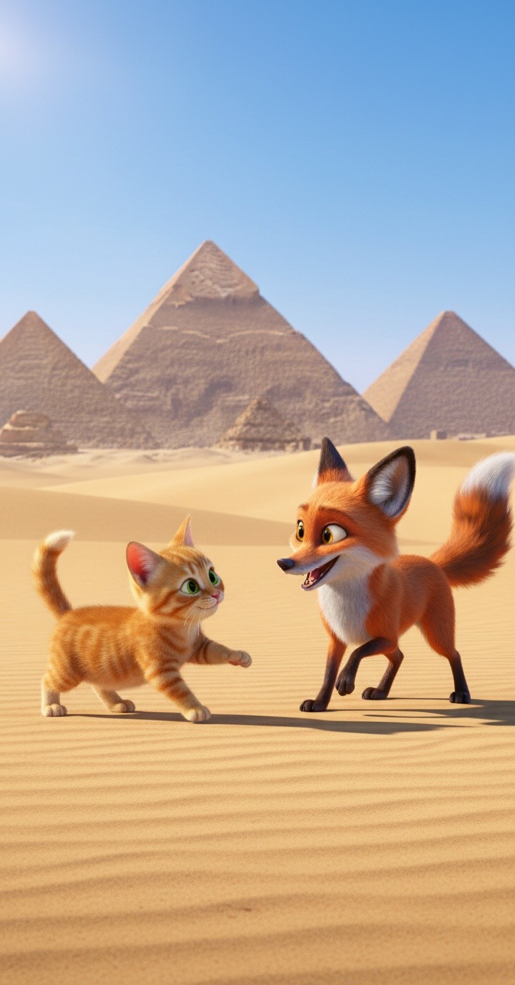 لولو القطة وشرارة الثعلب: حديث فكاهي عن الأهرامات المصرية