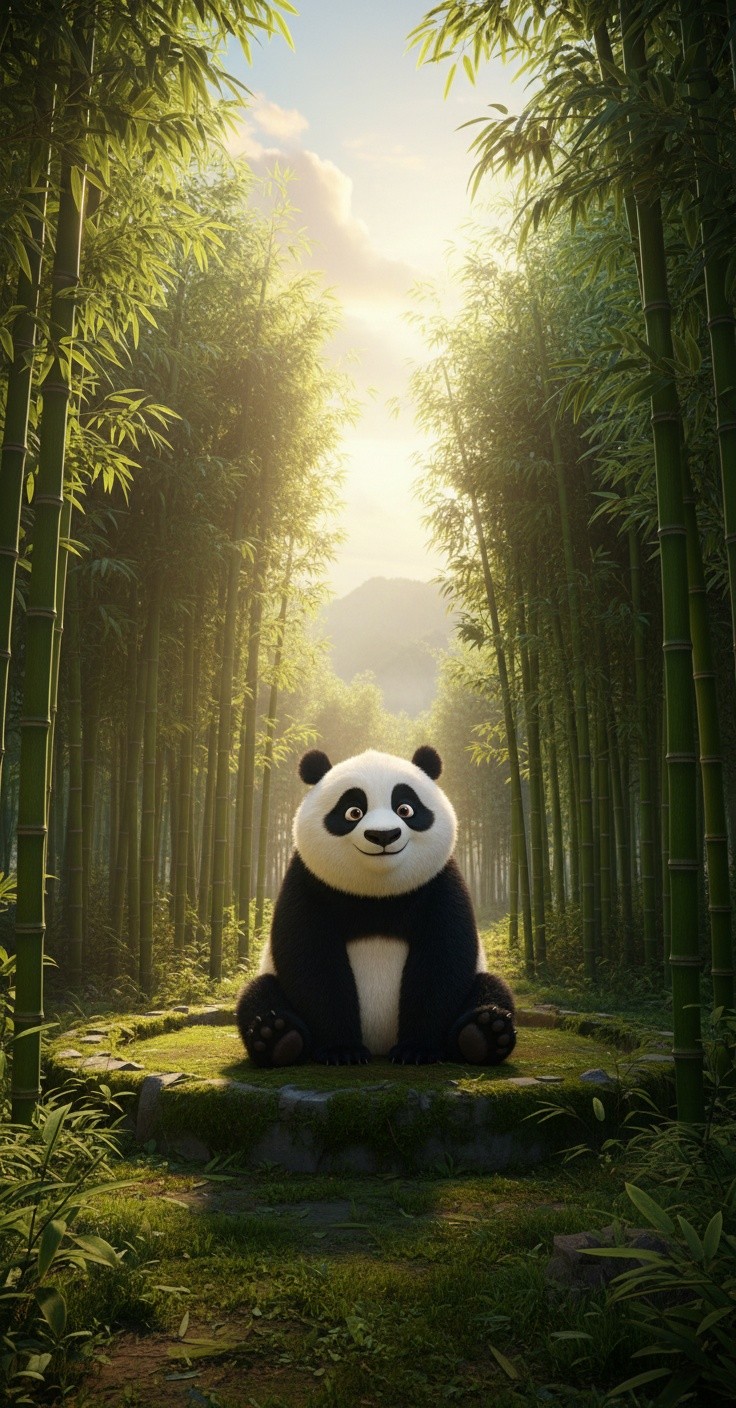 Banbo's Brave Ascent: A Panda's Journey at Sunrise