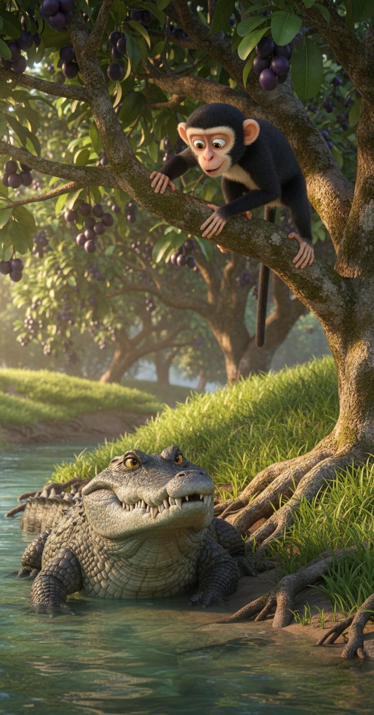 बंदर और मगरमच्छ की चालाकी