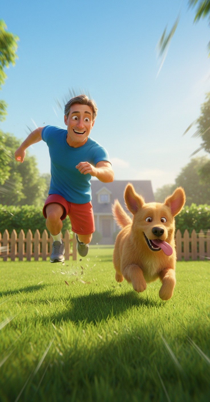 Playing with Dog in the Backyard