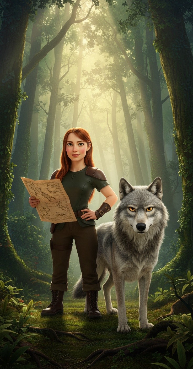 Quest for the Lost Treasure: A Player and Their Wolf
