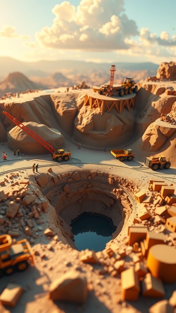 Diorama Miniatur Pertambangan Terbuka yang Realistis