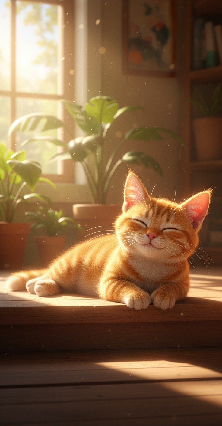 Sun-kissed Cozy Cat in a Dreamy Indoor Setting