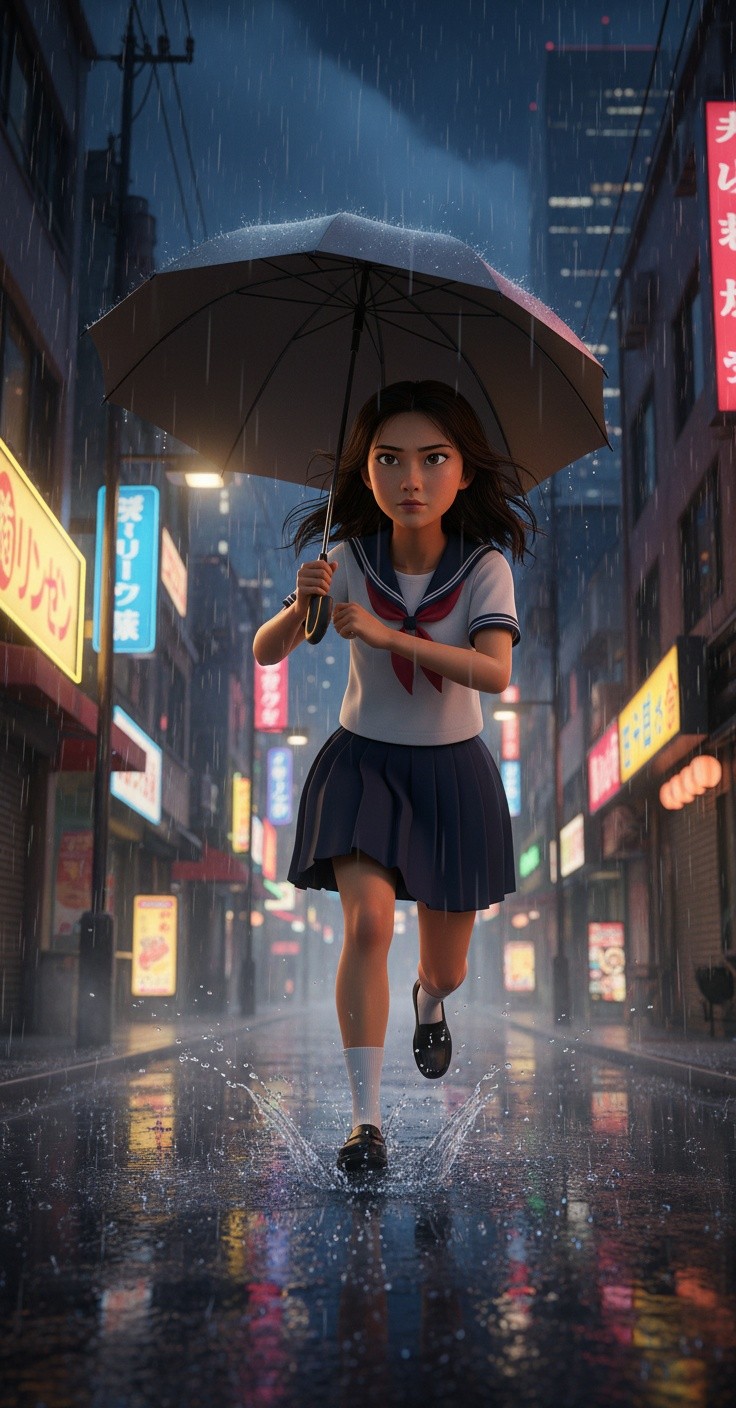 A Girl's Secret Magic in Nighttime Tokyo