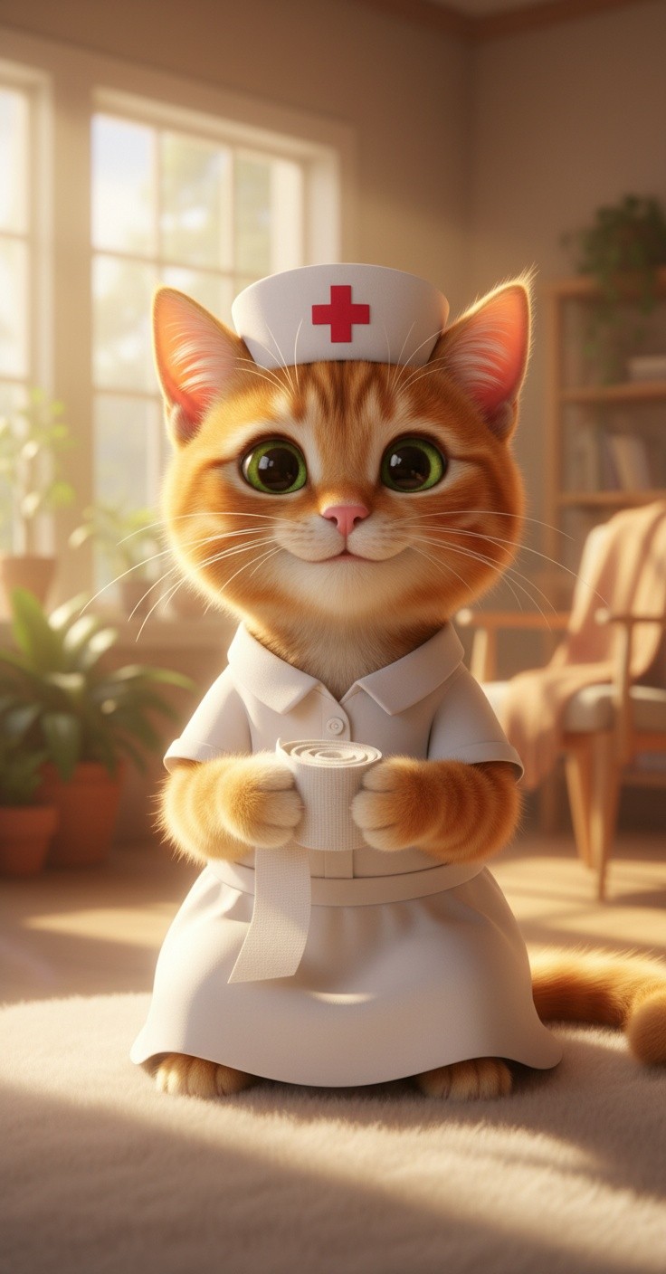 Nurse Kitty's Gentle Care for a Fluffy Pup