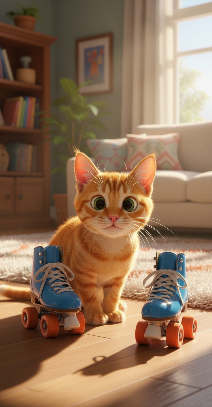 Kucing Penasaran Belajar Sepatu Roda!