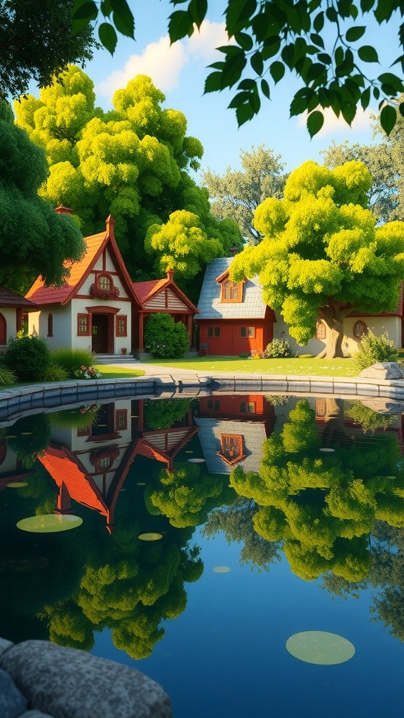 The Brave Duck and the Scared Hen in the Colorful Village