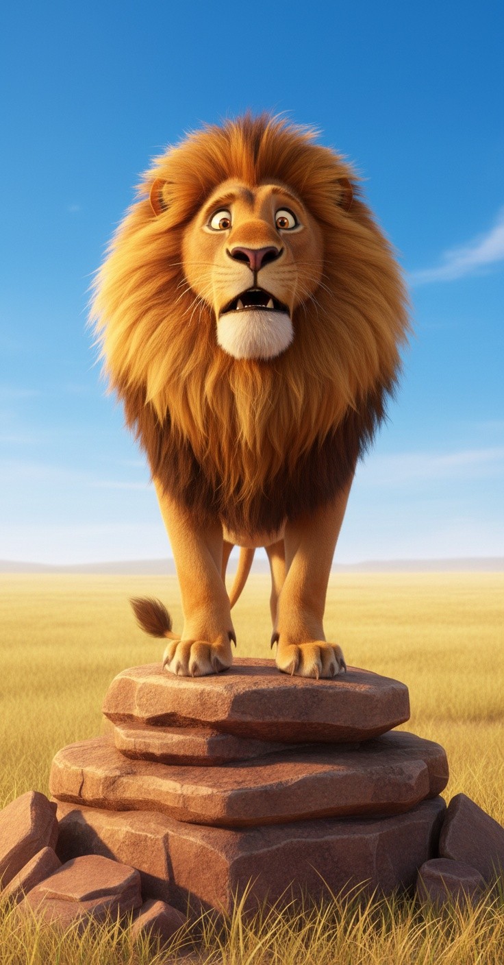 Hungry Lion with Wings Chases Laughing Eagle in the Sky