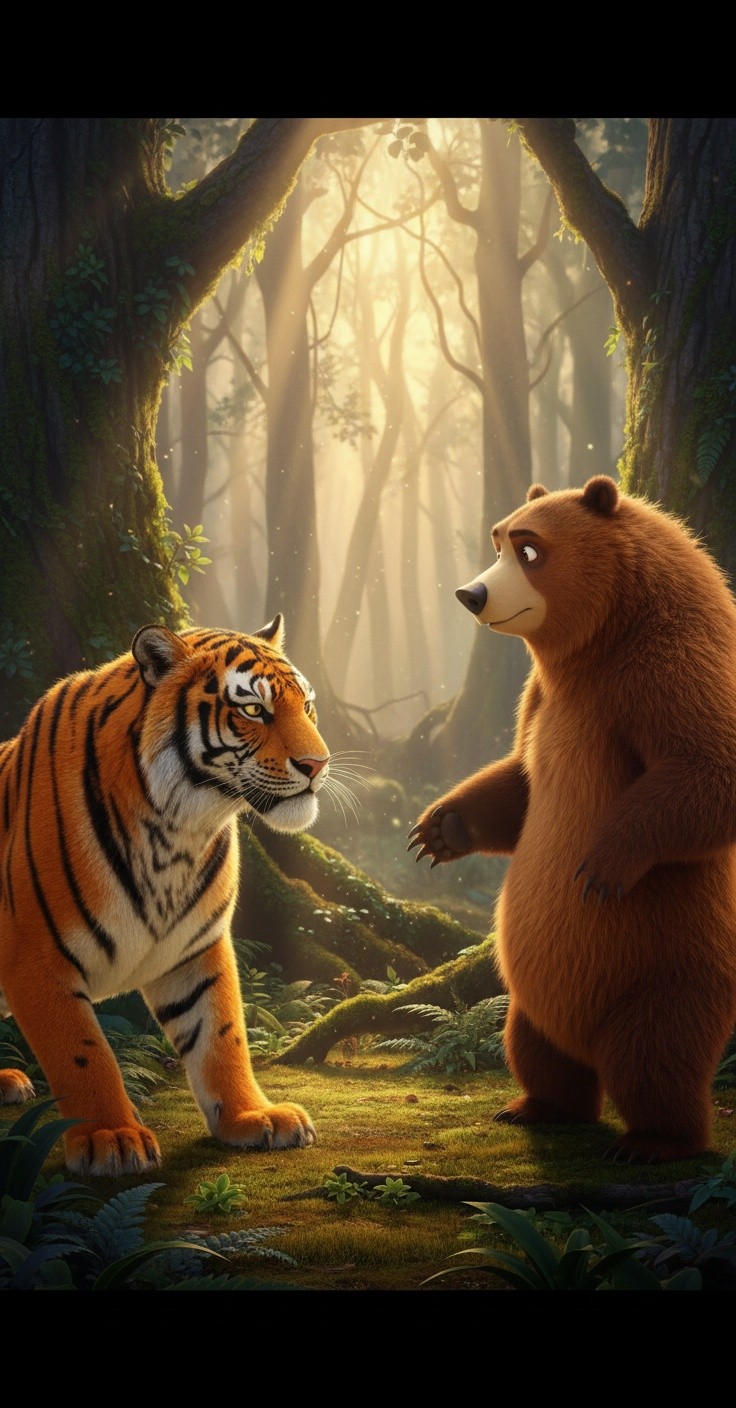 Titan Clash: Tiger vs Bear in the Forest