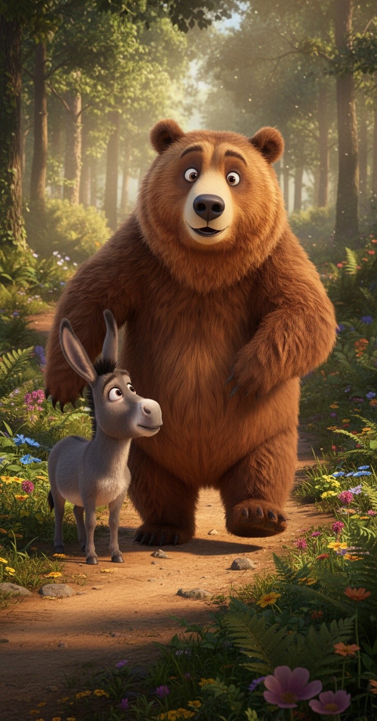 गधे और भालू की मजेदार मुलाकात