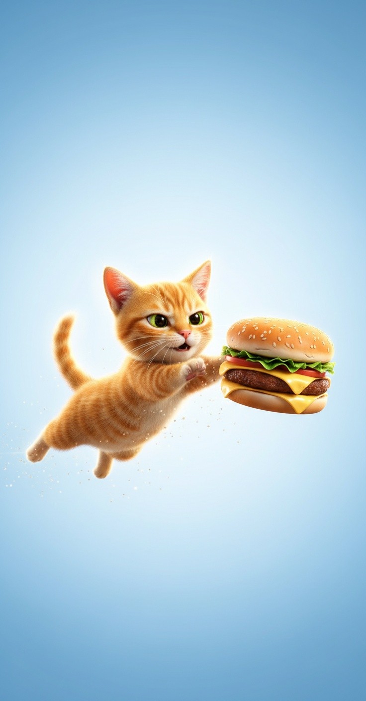 Cat's Comedic Chase: The Burger Takes Flight!