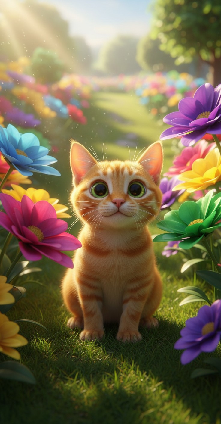 Curious Kitten Meets a Glowing Butterfly