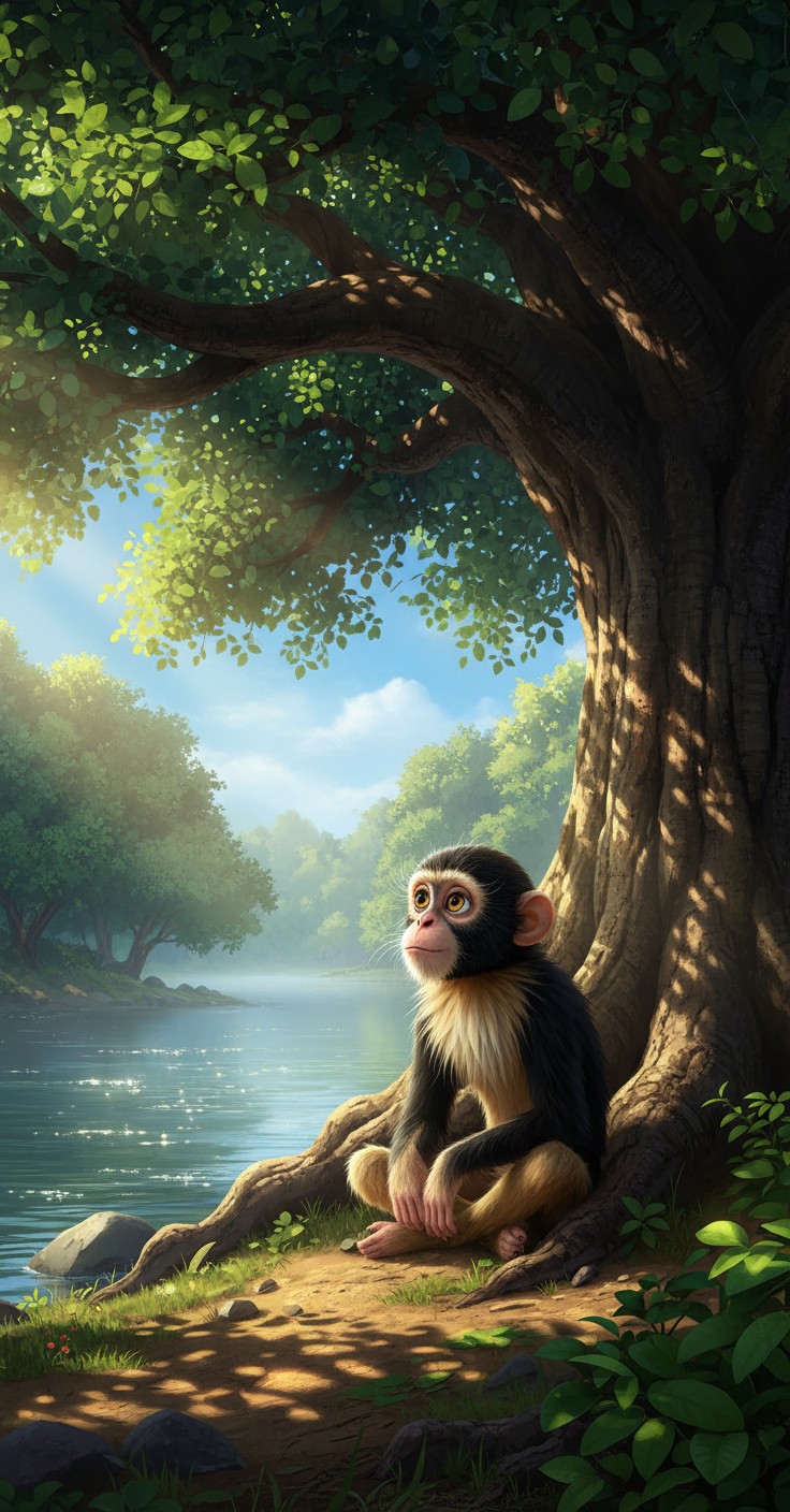 Happy Monkey in a Jamun Tree