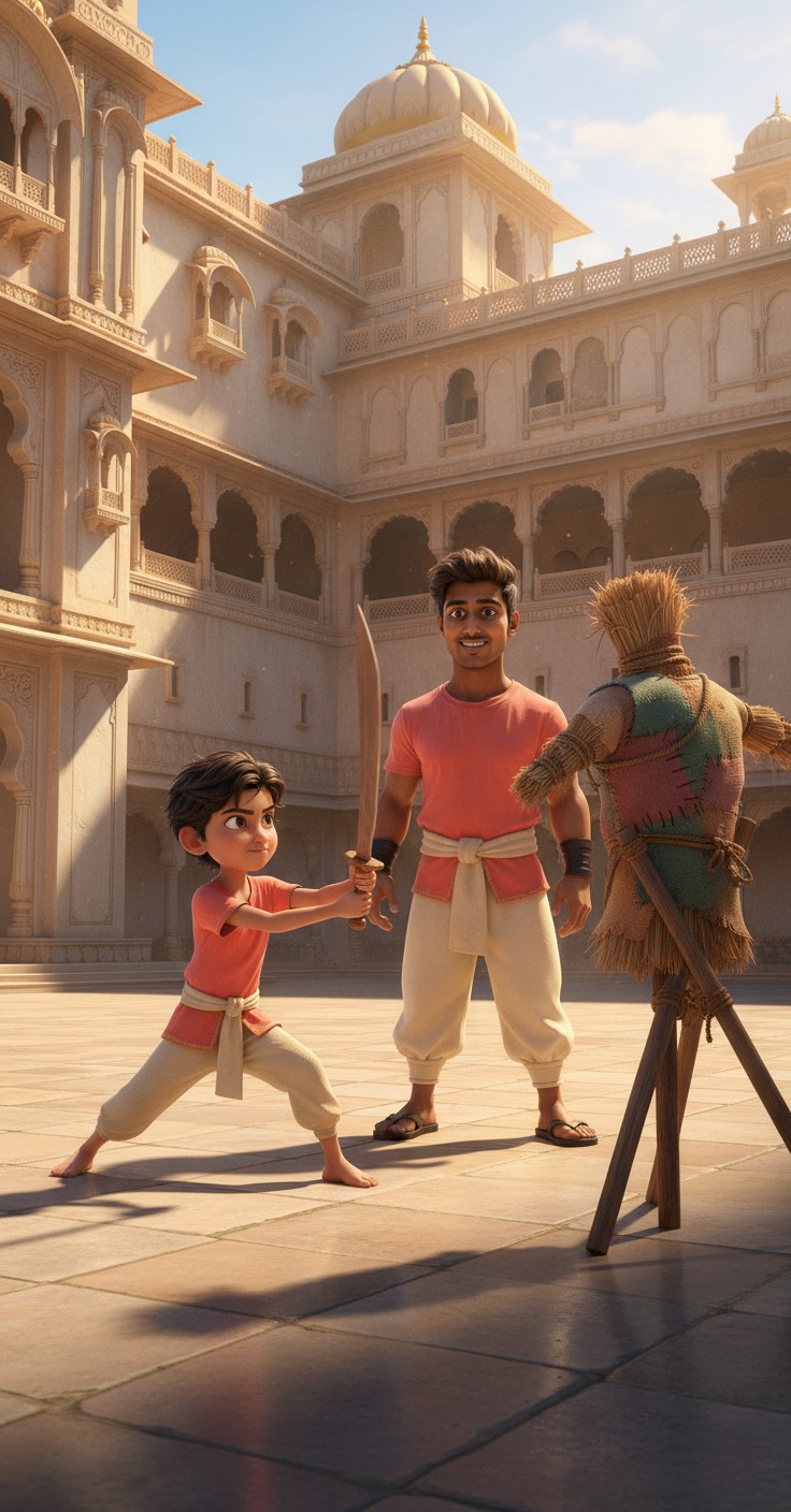 Young Pratap and His Siblings: A Lesson in Swordsmanship