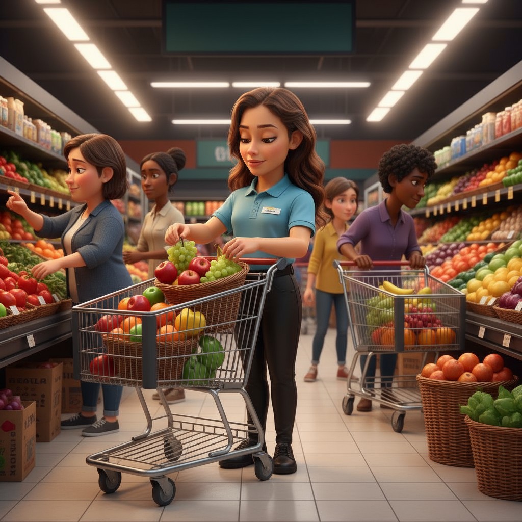 Young Lady Selling Fruits in Supermarket