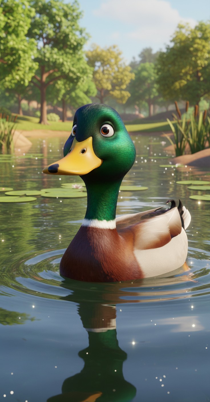 Ducks and Frogs on a Beautiful Pond