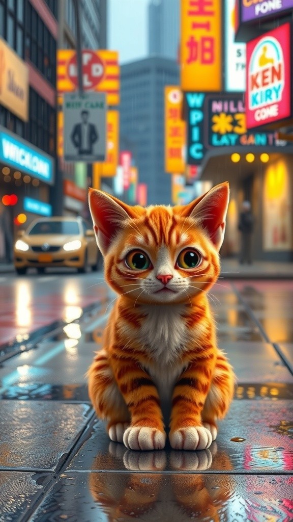 Kucing Oren di Tengah Hujan