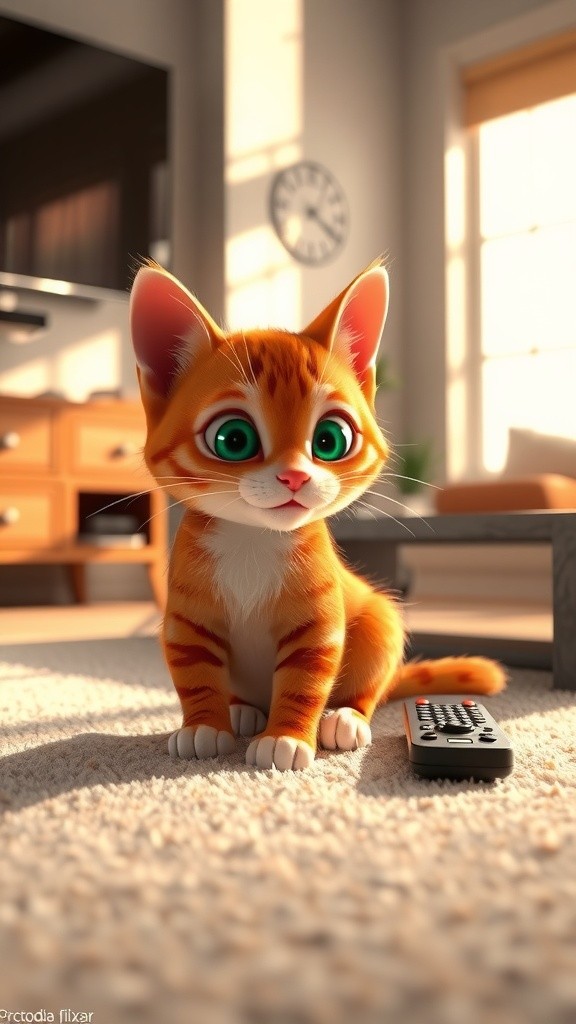 Kitten's Remote Adventure: TV Mishap and Rescue