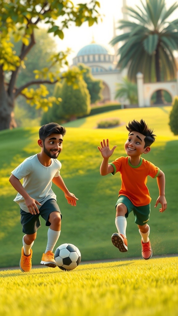 حمد وفهد يلعبان كرة القدم وأذان الصلاة