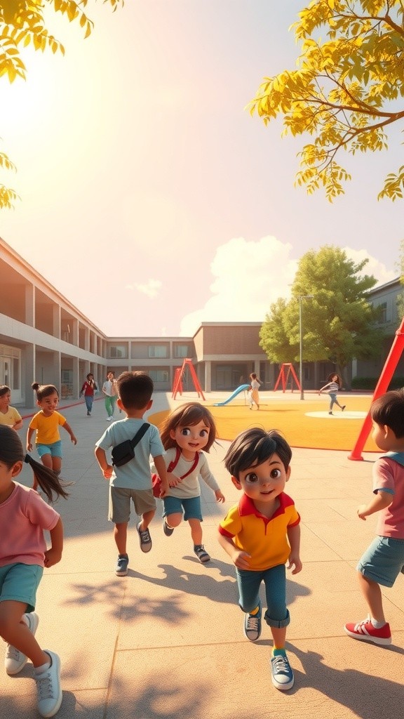 A Boy Runs Around School with Friends