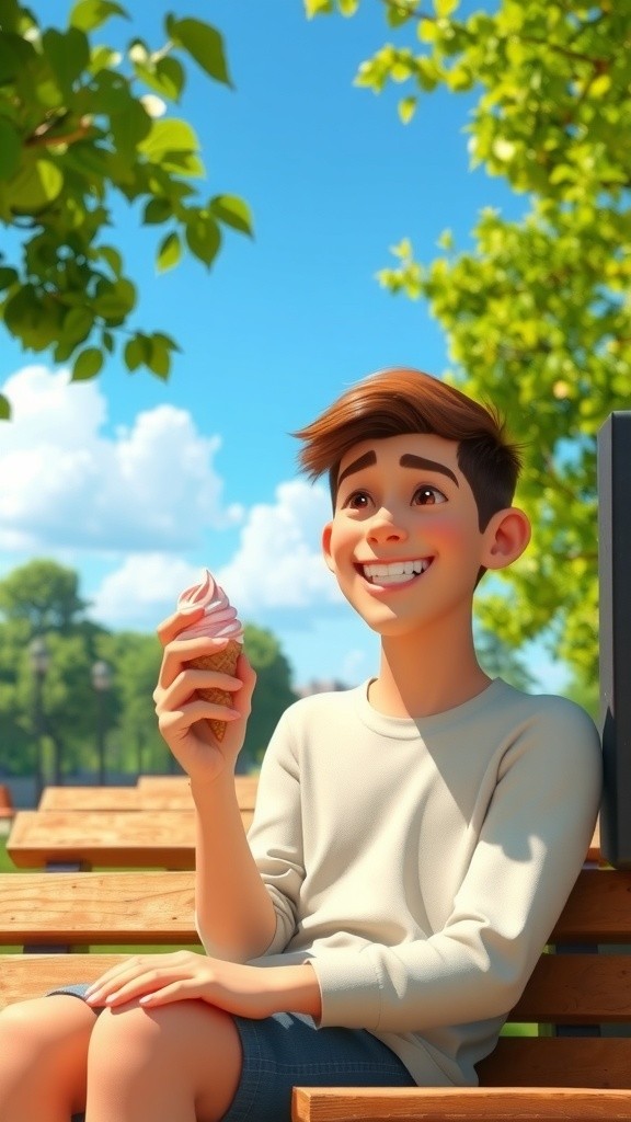 A Cartoon Kid Enjoying Ice Cream