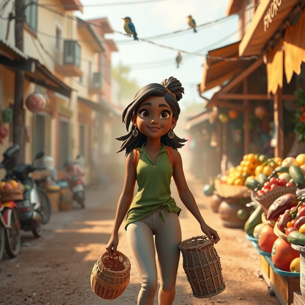 Young Girl's Market Adventure for Family Meals