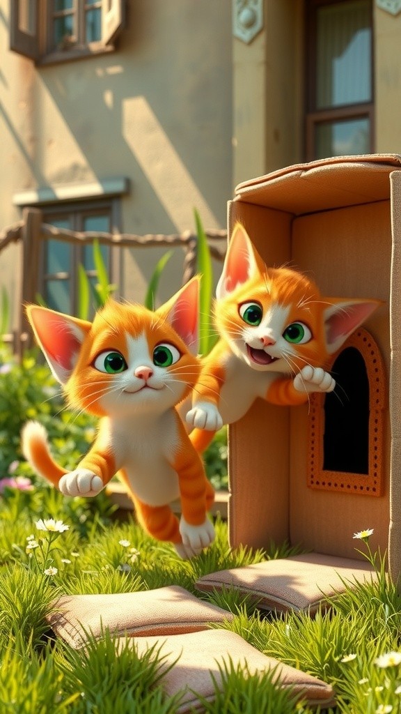 Keluarga Kucing dan Rumah Kardus Mereka