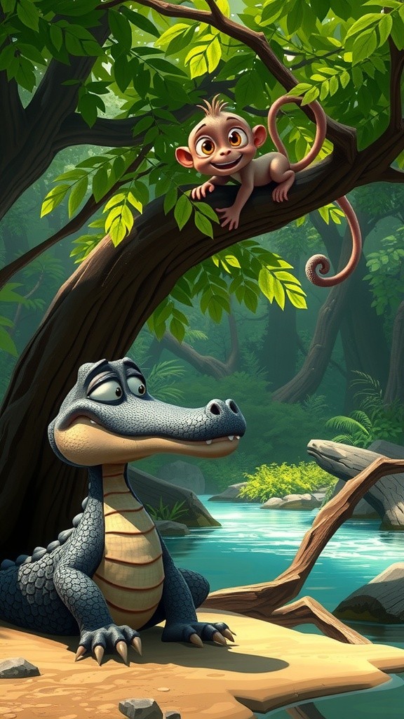 मगरमच्छ की चालाकी और बंदर की चतुराई